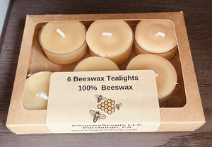 6 Tealights, 100% Pure Natural Yellow Beeswax , Long Burning, Honey Scent, Cabin