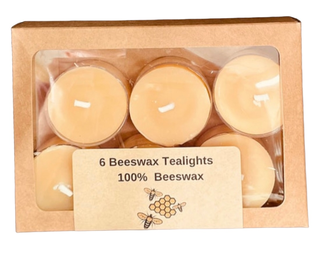 6 Tealights, 100% Pure Natural Yellow Beeswax , Long Burning, Honey Scent, Cabin