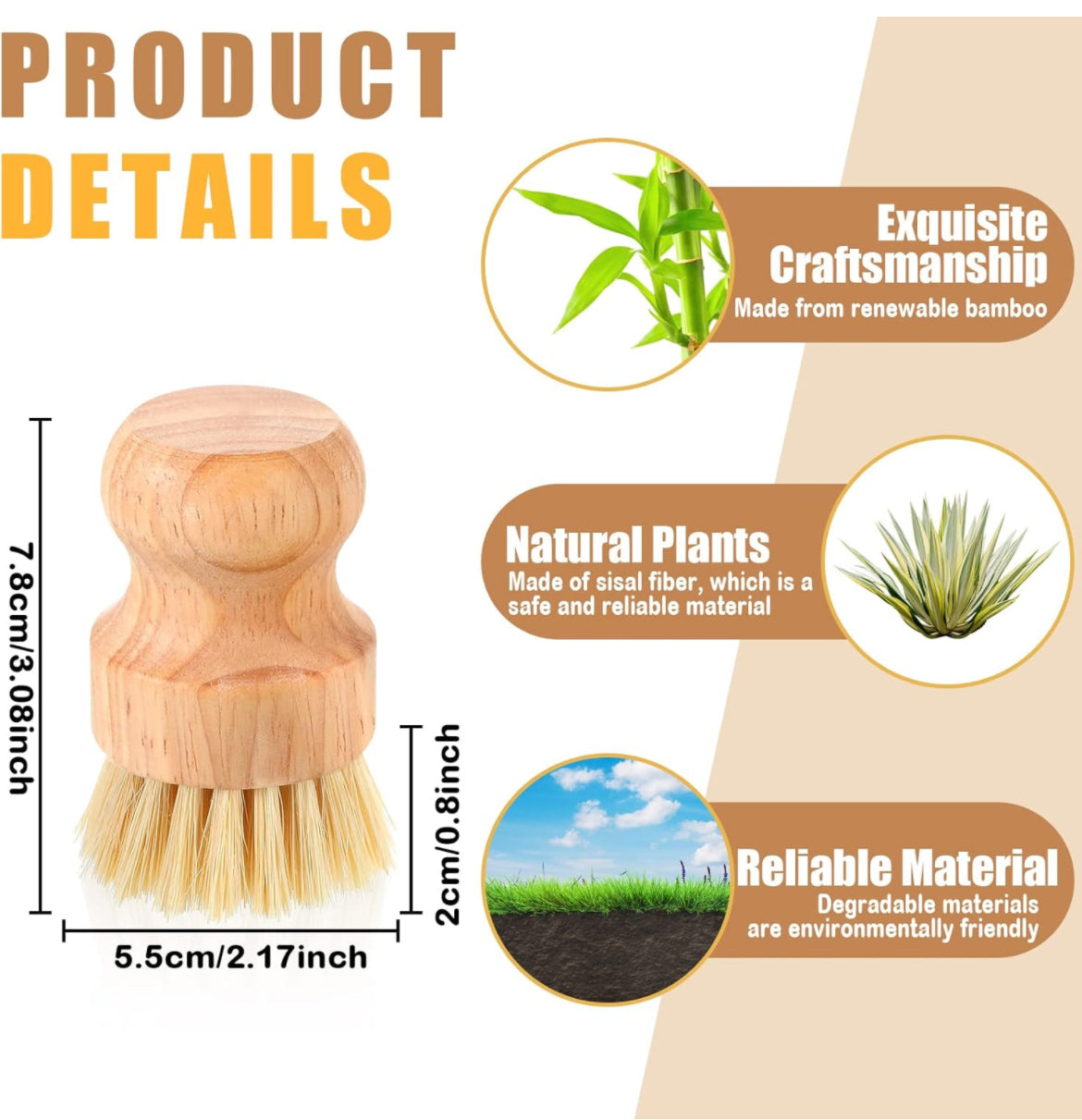Bamboo Scrub Brush for Pots and Dishes 