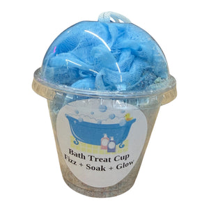 Bath Treat Cup – Fizz + Soak + Glow (Bath Dust Soak with Loofah | Fresh Clean Scents)