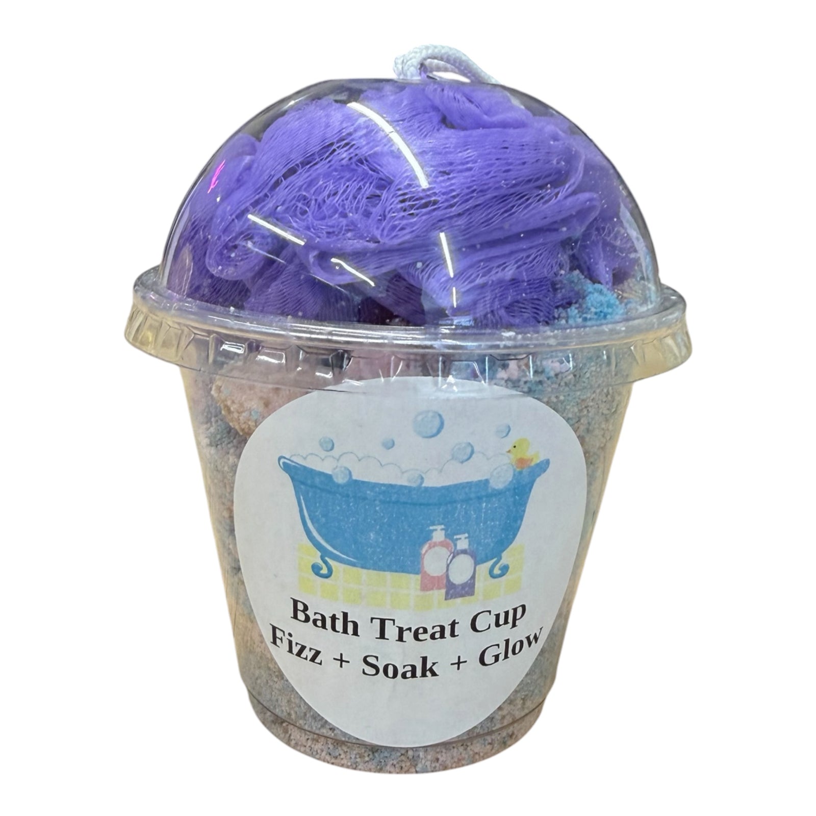Bath Treat Cup – Fizz + Soak + Glow (Bath Dust Soak with Loofah | Fresh Clean Scents)