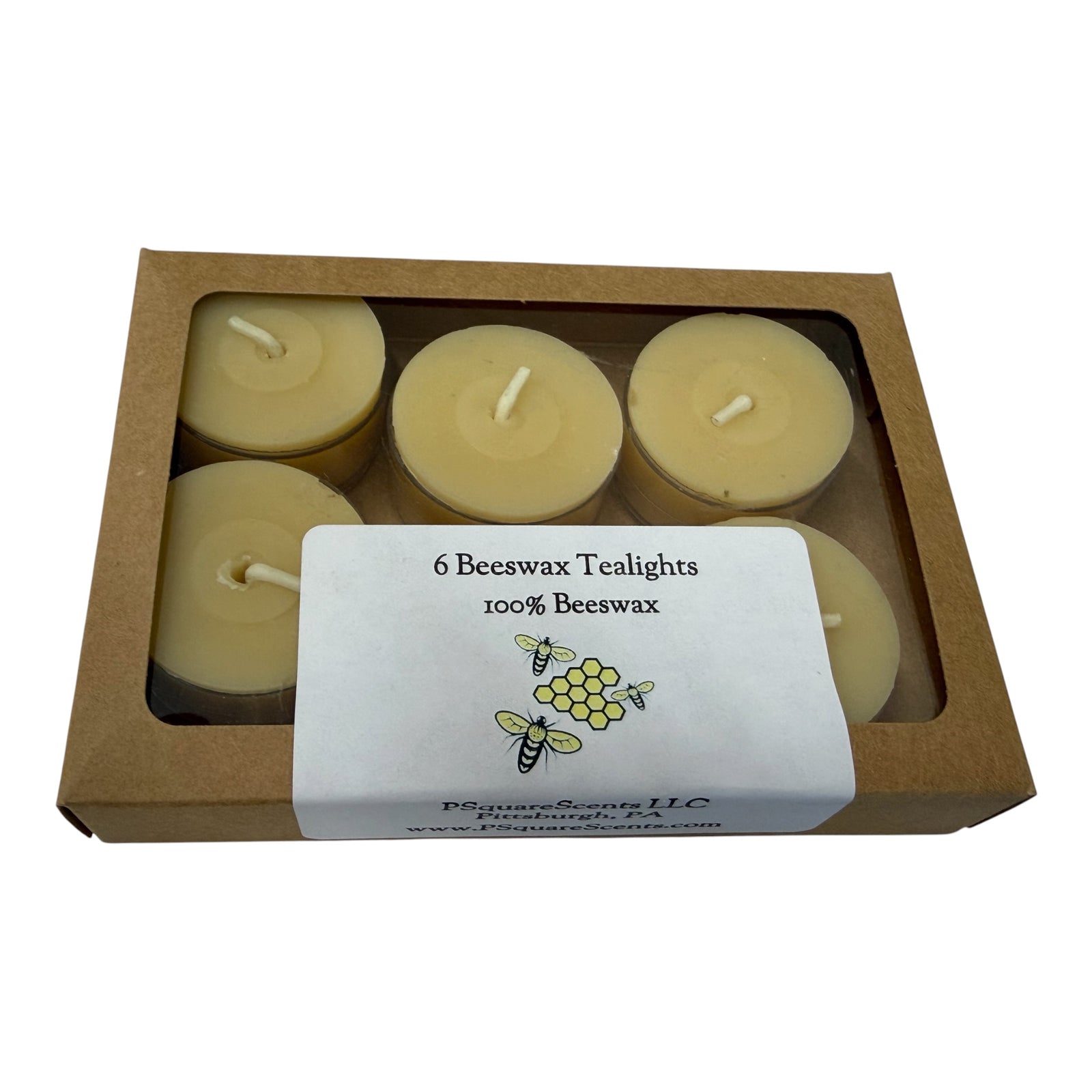 100% Pure Beeswax Tealight Candles | Honey Scented Natural Tealights | Set of 6
