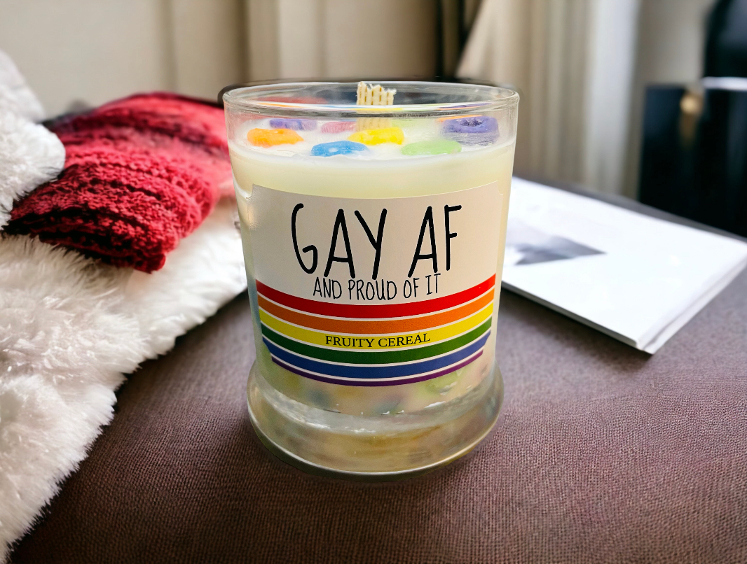 GAY AF Soy Pride Candle for Fun, Friends, LGBTQ, Novelty, Proud, Humor
