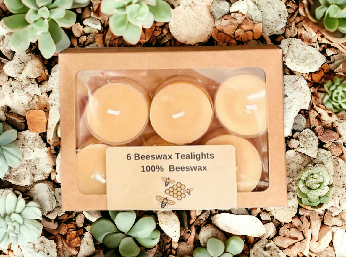 Beeswax - (6) Tealights, 100% Pure Natural Yellow Beeswax , Long Burning, Honey Scent, Cabin