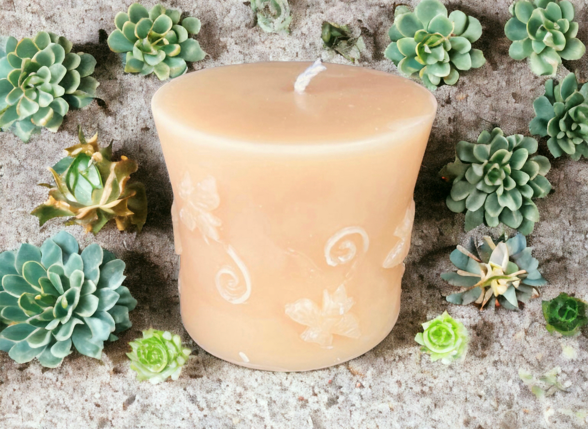 Beeswax - Short Bee Pillar 3" Tall, 100% Pure Natural Yellow Beeswax , Long Burning, Honey