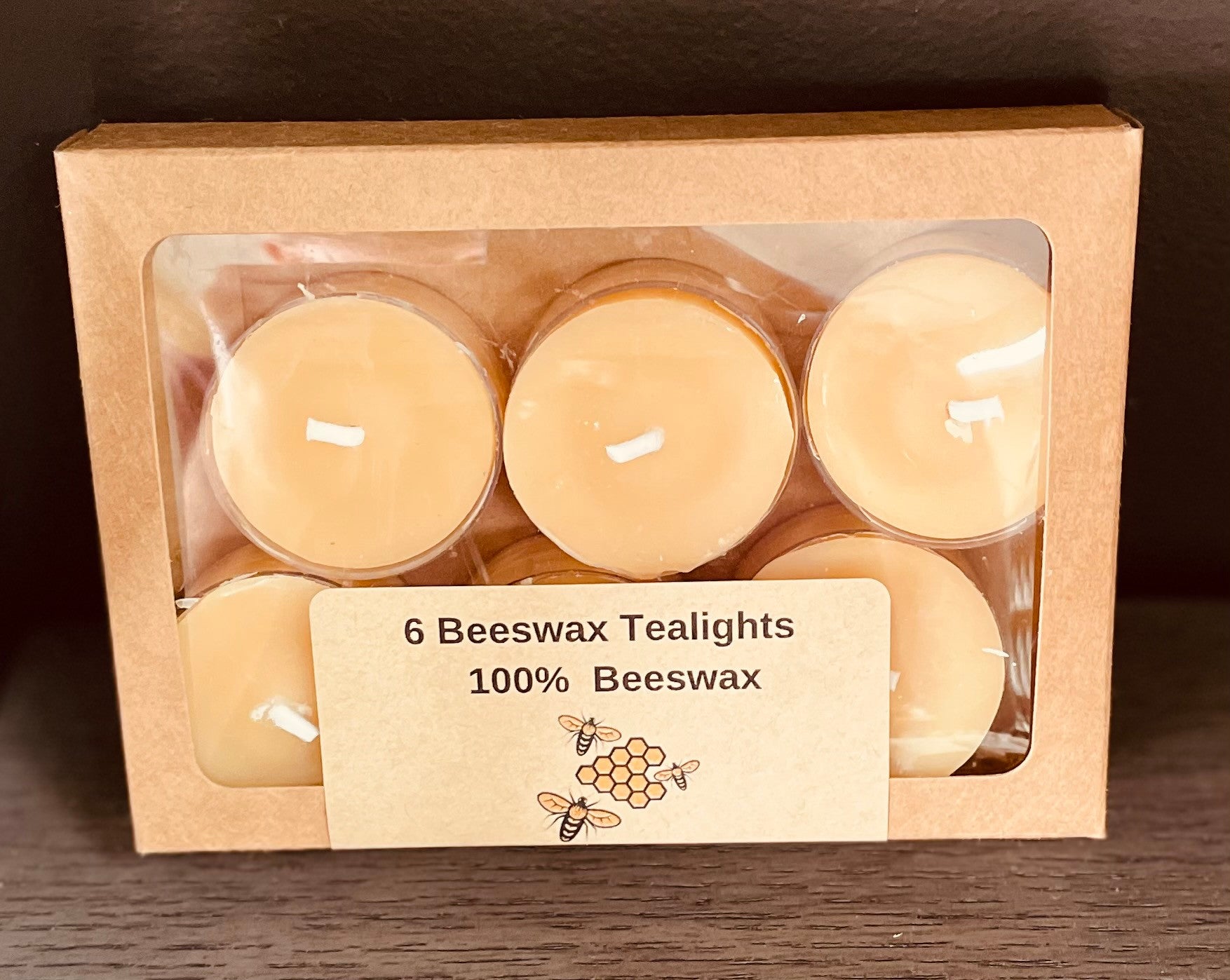 6 Tealights, 100% Pure Natural Yellow Beeswax , Long Burning, Honey Scent, Cabin