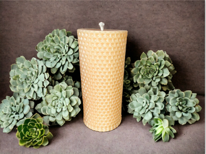 HONEYCOMB Pillar 4.85" Tall, 100% Pure Natural Yellow Beeswax , Long Burning, Ho